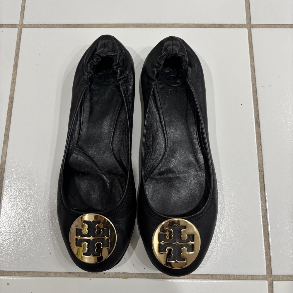 Tory Burch Black Leather Ballet Flats Size 8